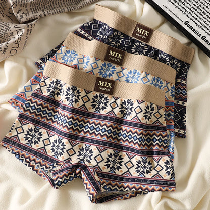 3PCS/Pack Hygroscopic Breathable Women's Panties 100% Cotton Vintage Print Cozy Soft Lingerie High Elastic Waist Safety Shorts
