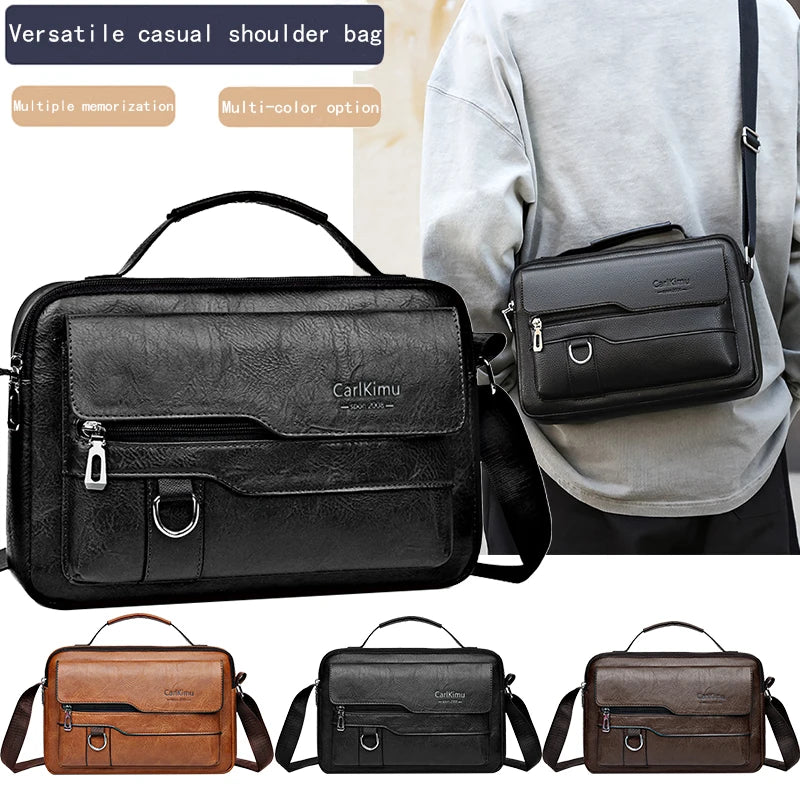 Durable Retro Men’s Crossbody Bag, Soft Faux Leather Handheld Messenger Purse Available in Black, Brown & Coffee Solid Colors