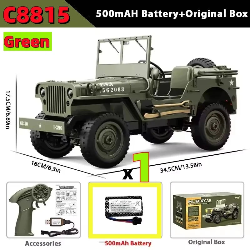 JHD FOR JJRC C8815 Rc Car 1:10 JEEP MB 2.4g 4wd RTR Crawler Climbing Scale Military Truck Offroad Vehicle C8815  Adult Toy Gift