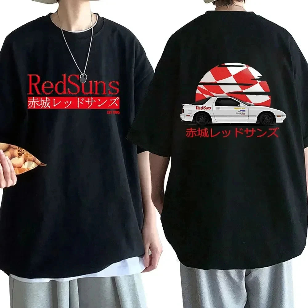 Anime Drift AE86 Initial D Double Sided T Shirt O-Neck Short Sleeves Summer Unisex R34 Skyline GTR JDM Manga T-Shirts 71775