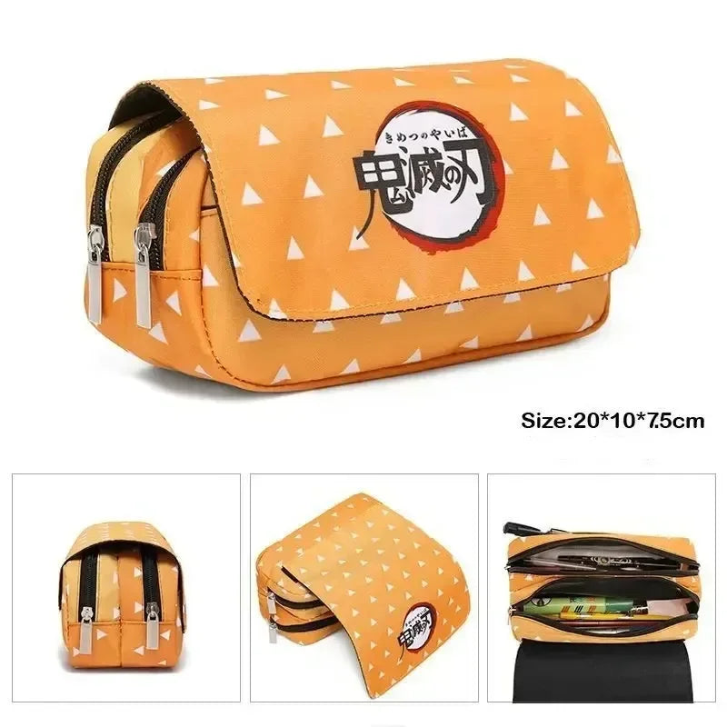 Demon Slayer 3D Anime Pen Bag Student Storage Bag Tanjirou Nezuko Zenitsu Giyuu Cartoon Pen Box Cute Boys Girls Pencil Case.