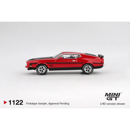 MINIGT 1/64 Ford Mustang Mach1 1971 Race Red Super Car Model Car Vintage Cars Diecast Vehicle Collection Model With Display Case