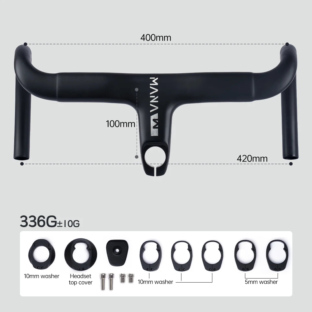 MANA AERO Ultra-Light Carbon Fiber Aero Handlebar - Integrated Cable Routing Superlight Aerodynamic for Road Bike Cycling