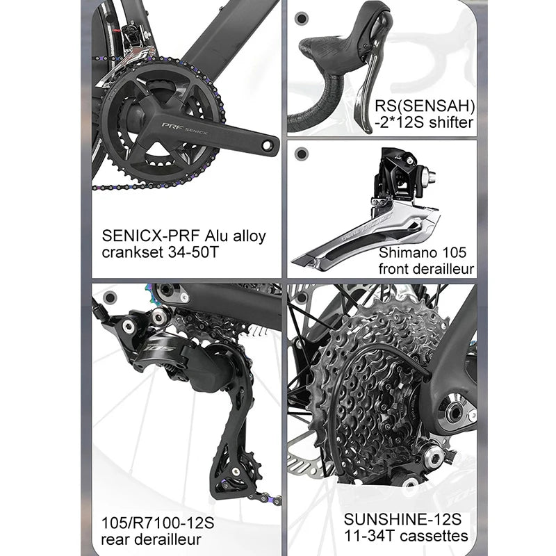TWITTER New CYCLONE RS-24S Shift+105 Derailleur Carbon Road Bike 4-Pistons Oil Disc Brake Racing Bicycle 700*28C for Men Women