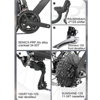 TWITTER New CYCLONE RS-24S Shift+105 Derailleur Carbon Road Bike 4-Pistons Oil Disc Brake Racing Bicycle 700*28C for Men Women