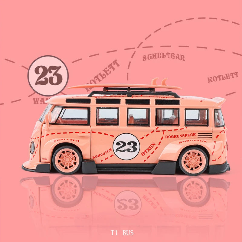 Simulation 1/32 Scale Volkswagen T1 Transporter Model Sound Light Bus Toy Vehicle Children Boy Birthday Gift Miniature Voiture