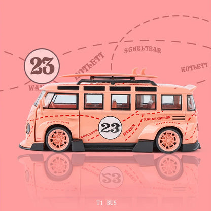 Simulation 1/32 Scale Volkswagen T1 Transporter Model Sound Light Bus Toy Vehicle Children Boy Birthday Gift Miniature Voiture