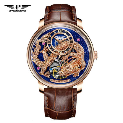 PINDU Designs Original New Men's Mechanical Watchew Dragon Series M2797B Automatic Movement Leather Sapphire Men Wristwatches