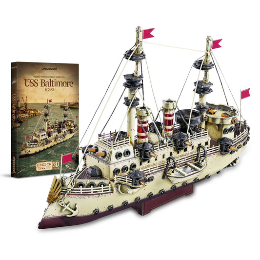 Piececool 3D Puzzles for Adult USS Baltimore (C-3) Ship Model Kits 3D Metal Model Puzzles Jigsaw for Collection Creative Gifts