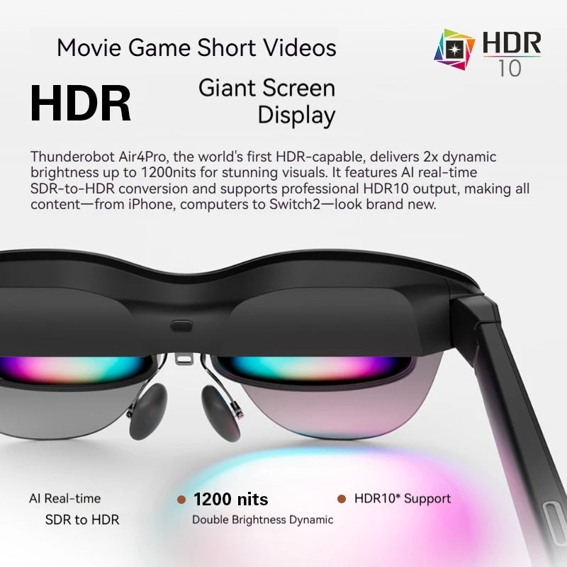 Rayneo Air 4/4 Pro AR Glasses 4K Video, HDR10, 135" Virtual Screen, Head-Mounted XR Support, Bluetooth, DP Compatible