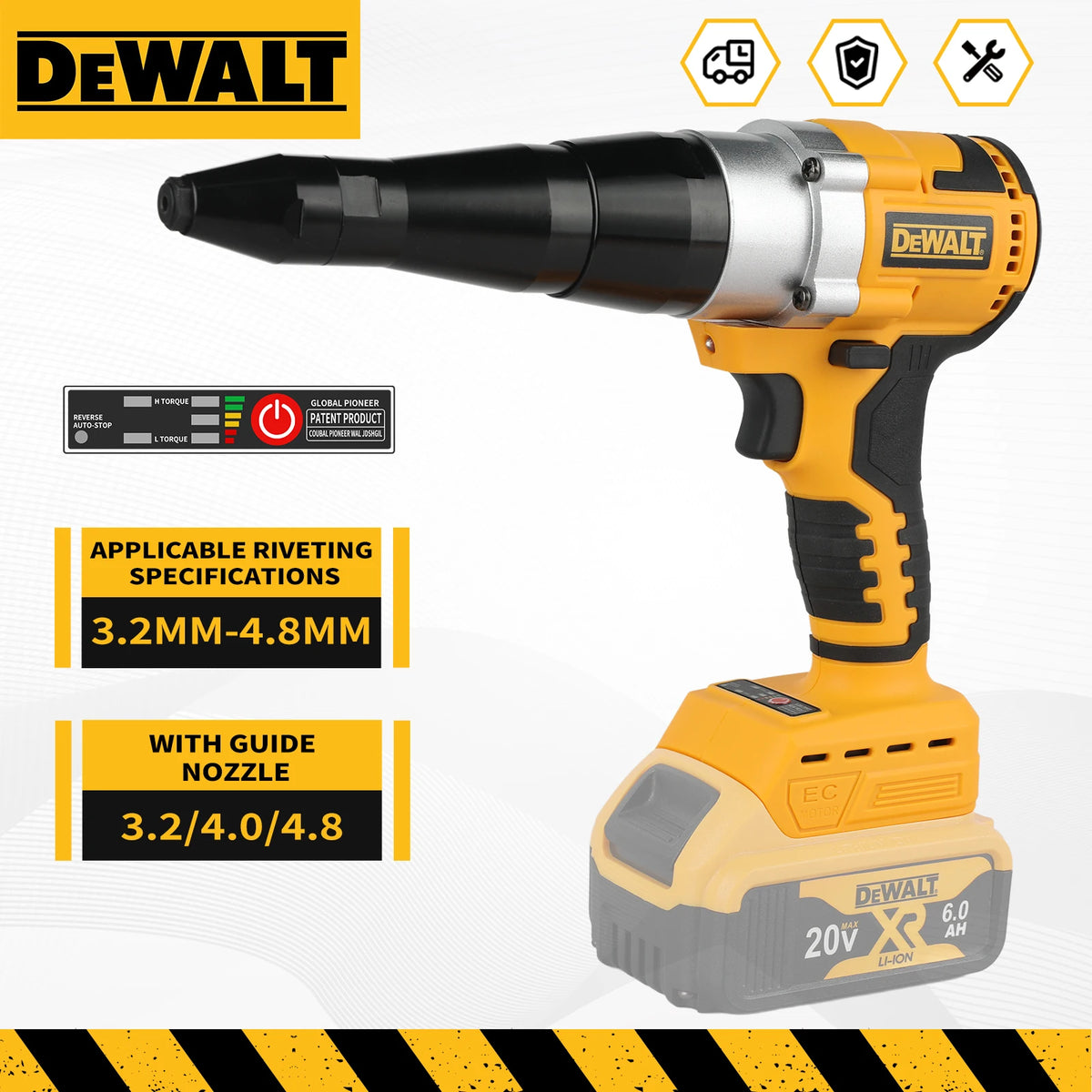 DEWALT DCF401 20V Brushless Electric Rivet Gun 3.2-4.8mm For Stainless Steel Iron Aluminum Rivets Construction Repair Hand tools
