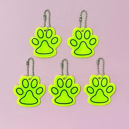 Fluorescent Green Night Reflective Pendant Cute Cat Paw Shaped Keychain Pendant Small Gift