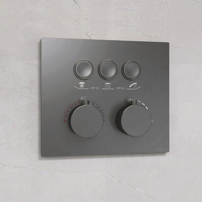 AITANA Gun Grey Luxury Brass Thermostatic Shower System Minimalist Concealed Ceiling Hot & Cold Water 3-Function Bathroom Mixer
