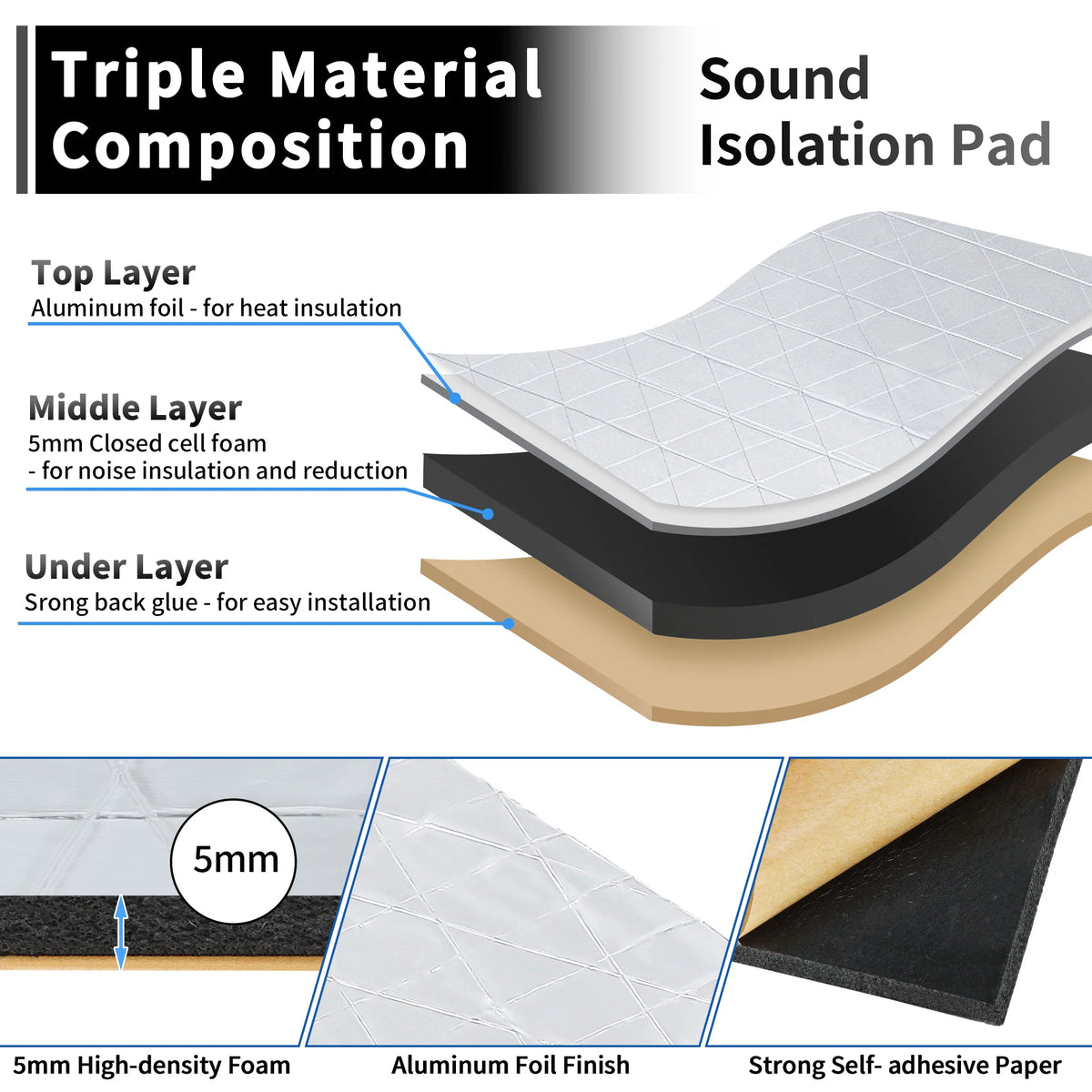 Uxcell 35/25/15pcs Self-Adhesive Sound Deadening Mat for Auto Van Sound Proofing Aluminum Foil Foam Car Thermal Insulator