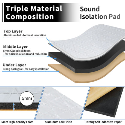 Uxcell 35/25/15pcs Self-Adhesive Sound Deadening Mat for Auto Van Sound Proofing Aluminum Foil Foam Car Thermal Insulator