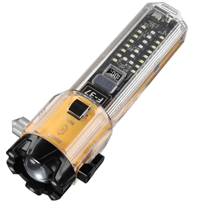 TINSOL Multifunctional Flashlight Car Safety Hammer Outdoor Emergency Flashlight Rescue Portable Self-Defense Flashlight