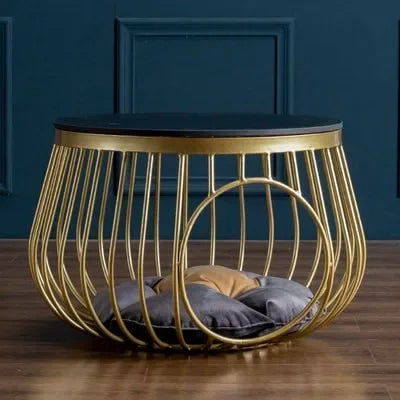 D60cm Creative Nordic Iron Tea Table Round Coffee Table for Living Room Furniture Bed Side Table Rock Plate Tables Cat House Bed