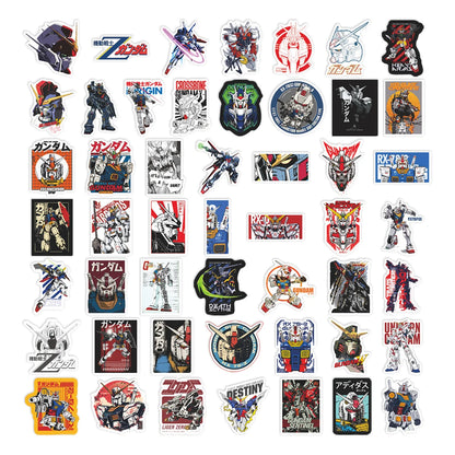 50 Gundam Anime Stickers, Suitable for Laptops, Suitcases, Skateboards, Phone Cases, DIY Graffiti Stickers