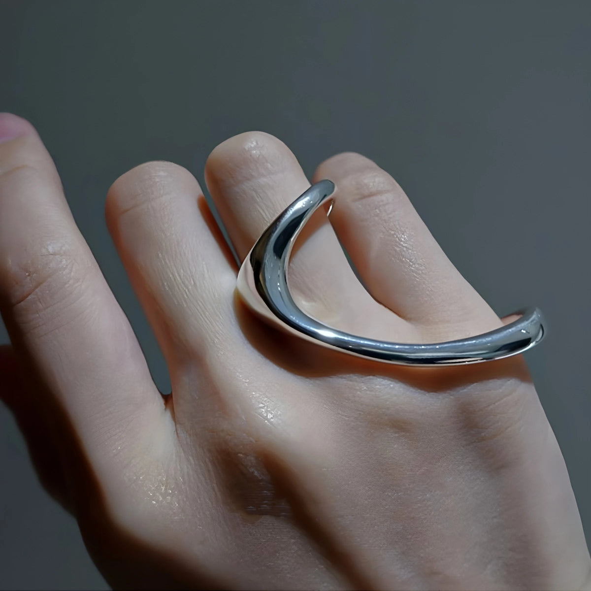 PANJBJ 925 Sterling Silver Geometry Crystal Ring For Women Ellipse Exaggerated Punk Water Drop Open Jewelry Gift Dropshipping