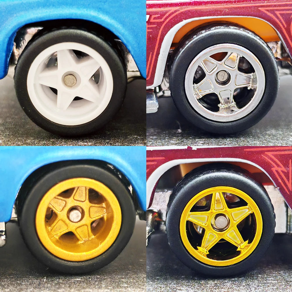 1/64 Model Car Wheels with Rubber Detachable Tires Pentagram Spoke Refitting Parts for Matchbox D:11mm+13mm 1 Set