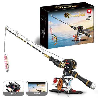 Fishing Rod Brick Simulated Gear Reel Fishing Rod Model Building Blocks Creative DIY Simulated Fishing Game Educational Toy Gift