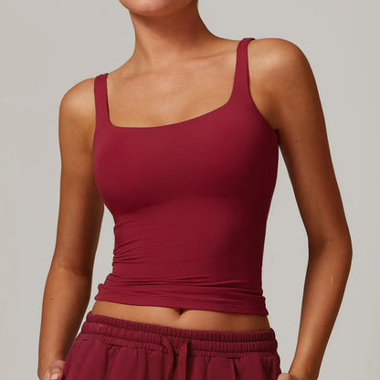 Hearuisavy Summer Women's Sports Bra Square Neck Tight Yoga Tank Top Gym Running Breathable Casual Vest Comfort Fit Workout Top