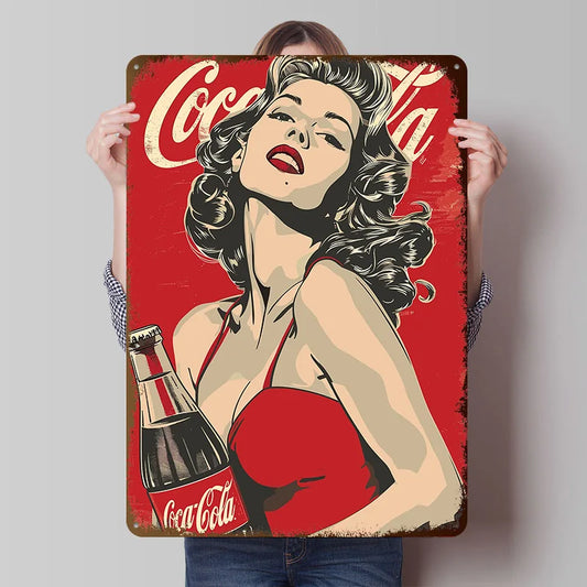 Retro Coca-Cola Pin-Up Girl Metal Poster Customized Wall Art Retro Vintage Metal Tin Signs for Apartment Decoration Room Decor