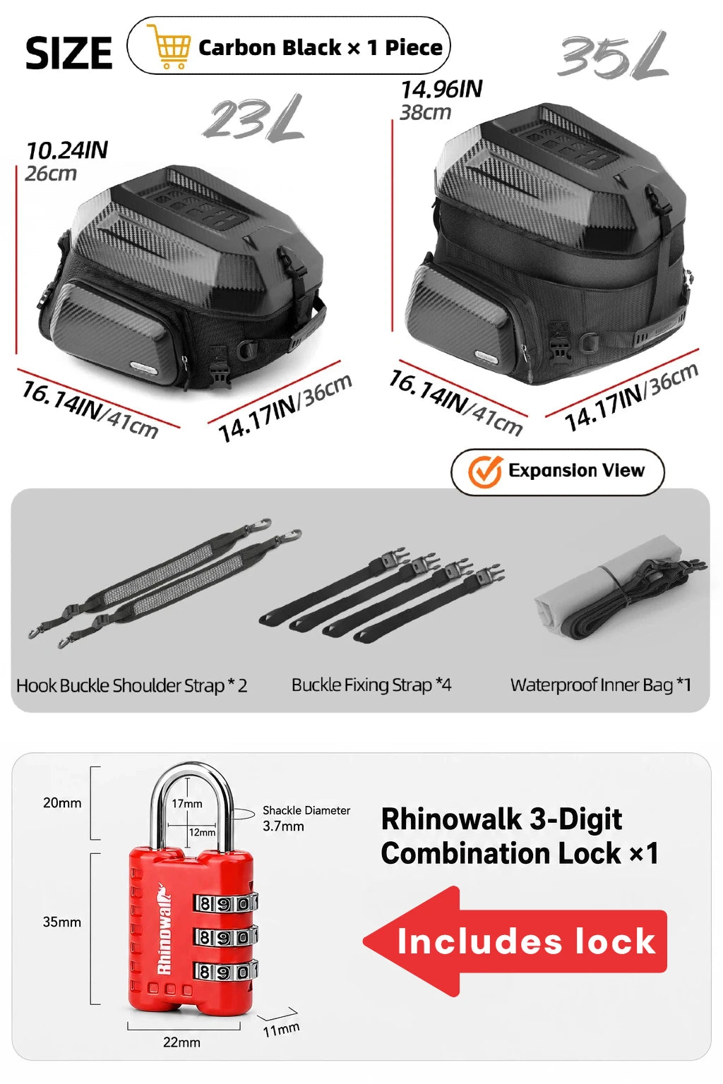 Rhinowalk Motorcycle Helmet Tail Bag 23L-35L Expandable Waterproof Rear Seat Bag Backpack for Street Sport ADV Bikes Storage New