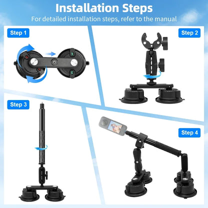 Suction Car Mount for Insta360 X5,X4, X3, X2, One RS,R for GoPro Camera Suction Mount Kit for Action Cameras Selfie Stick