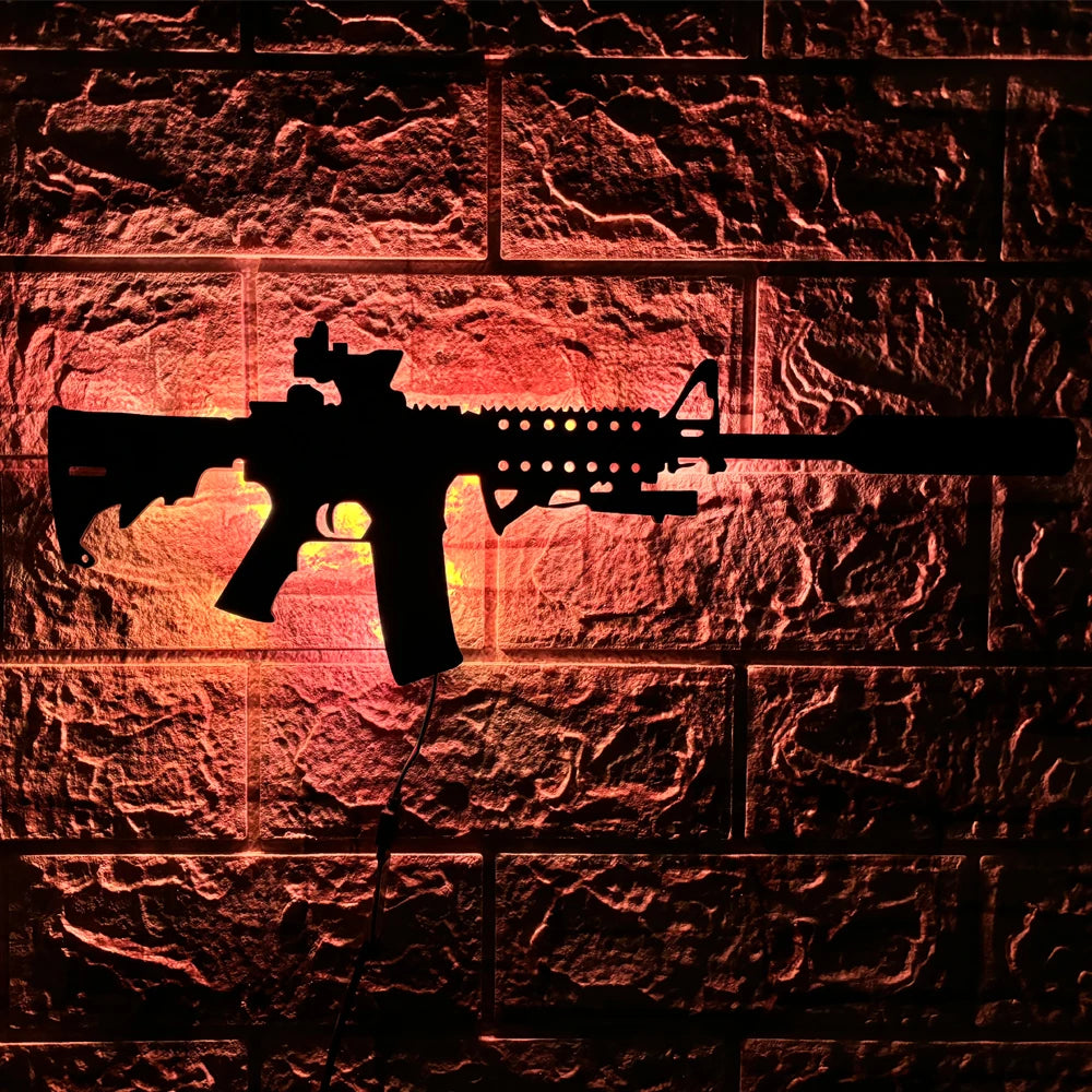 ZK30 creative luminous gun model wall hanging LED wall light wooden board indoor bar decoration USB night light cable 2 meters