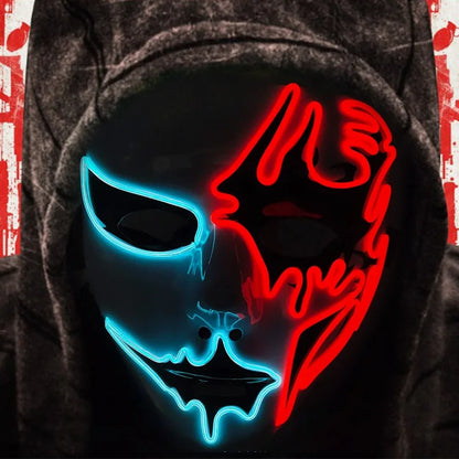 Shuffle Dance Mask Luminous Purge Mask Devil Glowing Masquerade Cosplay Mask for Halloween Horror Haunted House Props