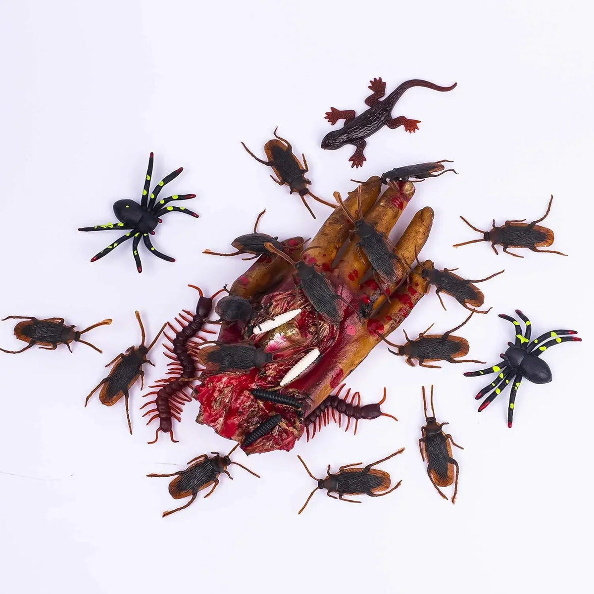 148pcs Halloween Fake Insect Cock Bugs Spider Funny for Halloween Party Decoration Haunted House Scary Props