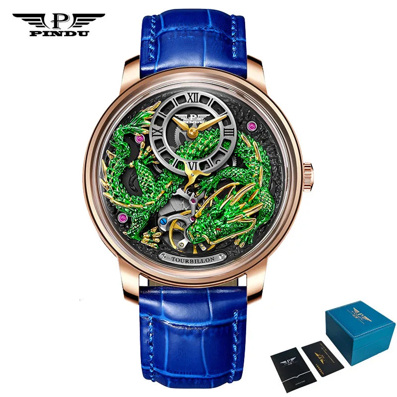 PINDU Designs Original New Men's Mechanical Watchew Dragon Series M2797B Automatic Movement Leather Sapphire Men Wristwatches