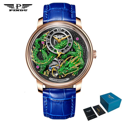 PINDU Designs Original New Men's Mechanical Watchew Dragon Series M2797B Automatic Movement Leather Sapphire Men Wristwatches