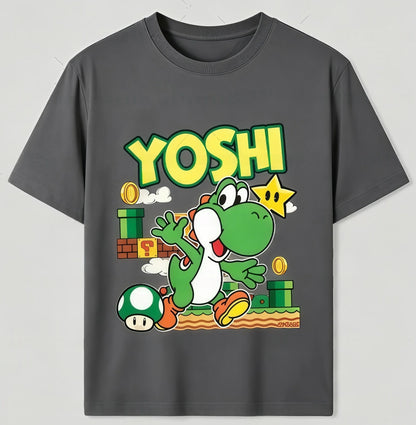 Boys Girls Family Kids T-shirt Tops Summer Cartoon Yoshi Men's Women's Short Sleeve T-shirt Tops Suitable For Adults And Kids