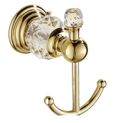 Luxury Gold Polished Brass Bathroom Accessories Set - Wall-Mounted Crystal Bath Hardware Collection