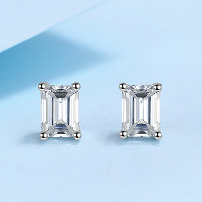 NeeTim 1CT 2CT Emerald Radiant Cut Moissanite Studs Earrings for Women Sparkling 925 Sterling Silver Earring Wedding Jewelry