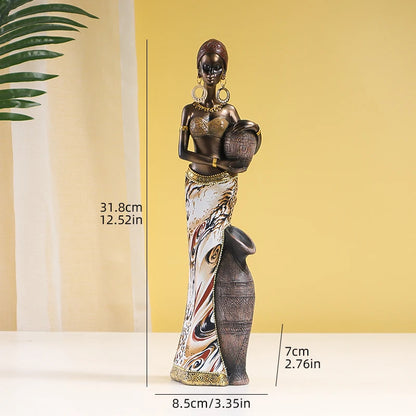 Retro African Style Resin Craft Figurines, Black Woman Art Sculpture for Bedroom, Living Room, Bar Cabinet, and Entryway Decor