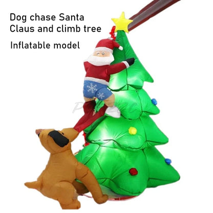 Inflatable Dog Chases Santa Claus Tree Climbing Height 1.8m Christmas Tree Model Can Emit Light Interesting Decorations