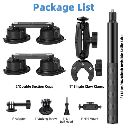 Suction Car Mount for Insta360 X5,X4, X3, X2, One RS,R for GoPro Camera Suction Mount Kit for Action Cameras Selfie Stick