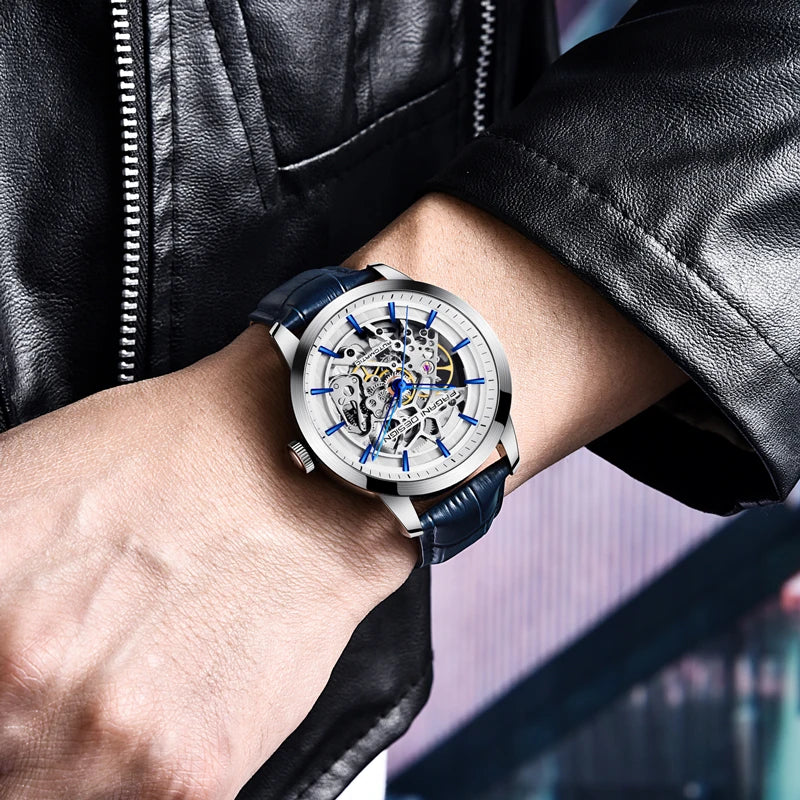 PAGANI DESIGN 2026 New Skeleton Men's Mechanical Watches Top Luxury Automatic Watch Men Blue Leather Waterproof Wrist Watch Men