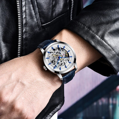 PAGANI DESIGN 2026 New Skeleton Men's Mechanical Watches Top Luxury Automatic Watch Men Blue Leather Waterproof Wrist Watch Men