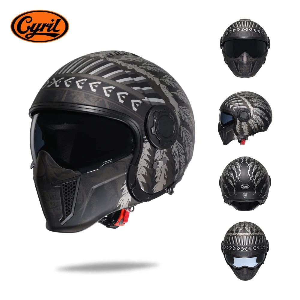 Full Face Open Face Motorcycle Helmet Double Lens Modular Helmets DOT ECE APPROVED CYRIL OP12A Man Woman Retro Moto Helmet