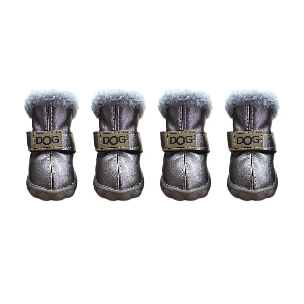 Soft Pet Snow Boots Fashion Waterproof Non Slip Winter Pet Dog Shoes Plush/PU Warm for 4Pcs/Set Winter