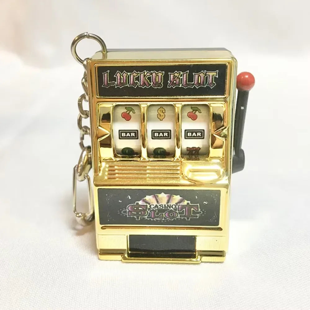 Mini Gambling Slot Machine Key Chains Creative Arcade Pocket Fruit Lucky Jackpot Gadget Antistress Toy Funny Games Keychain Ring