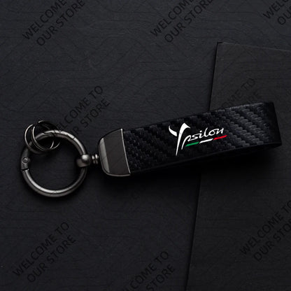 DELTA MUSA LANCIA Logo Car Carbon Fiber Leather Keychain