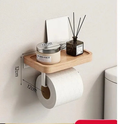 Nordic Luxury style Wooden Wall Mounted Tissue Holder Without Punching Toilet Paper Holder Home Decoration Bathroom Accessories