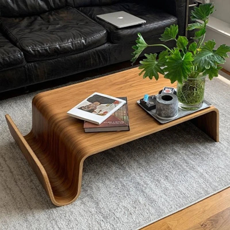 Nordic Medieval Large Curved Wood Coffee Table Bauhaus Designer Minimalist Side Table for Tatami Kang Household Use
