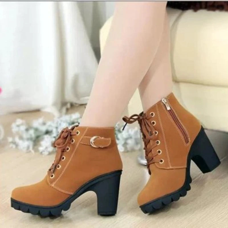 2025 New Spring Winter Fashionable Versatile Women Boots Lace-up Fashionable Versatile Ladies Shoes Comfortable High Heels Boots