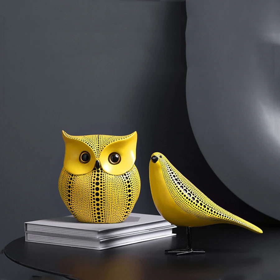 Yellow Wave Point Arts Crafts Funny Animal Owl Pumpkin Bird Statues Ornament Home Room Sculpture Desktop Decoration Figurines